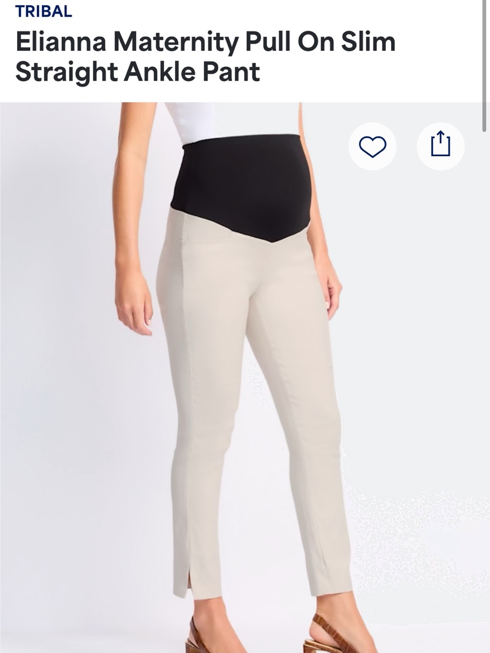 Tribal Slim Straight Ankle Maternity Pants in Beige with Black Panel